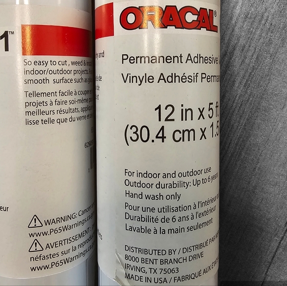 ORACAL® 651 Permanent Adhesive Vinyl, White 3- 12 x 5 ft tubes-NEW - Picture 2 of 2